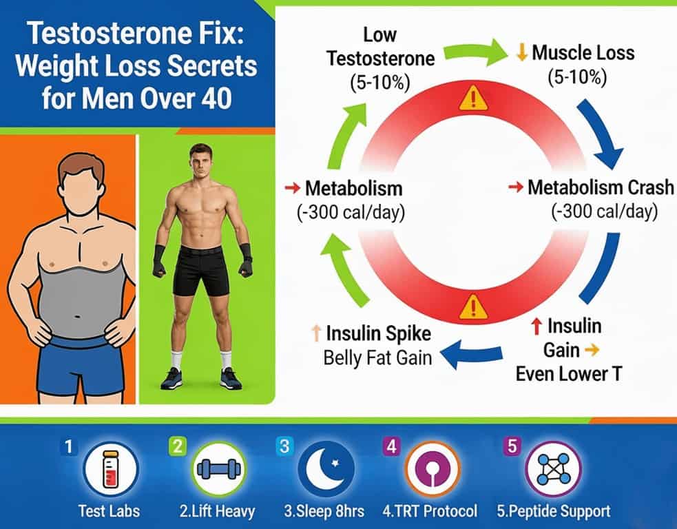 TDEE men over 40 calorie decrease age — testosterone decline affects metabolism